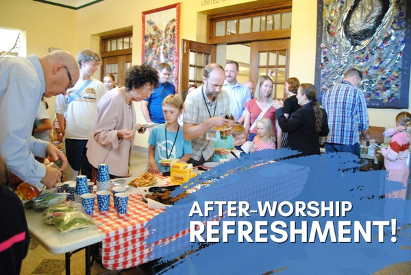 people enjoying refreshments after worship