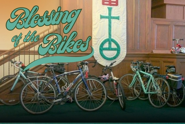 bikes at the front of the Sanctuary waiting to be blessed