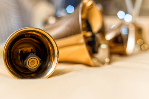 close up of handbells on a table