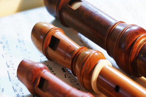 close-up of recorders, the musical instrument